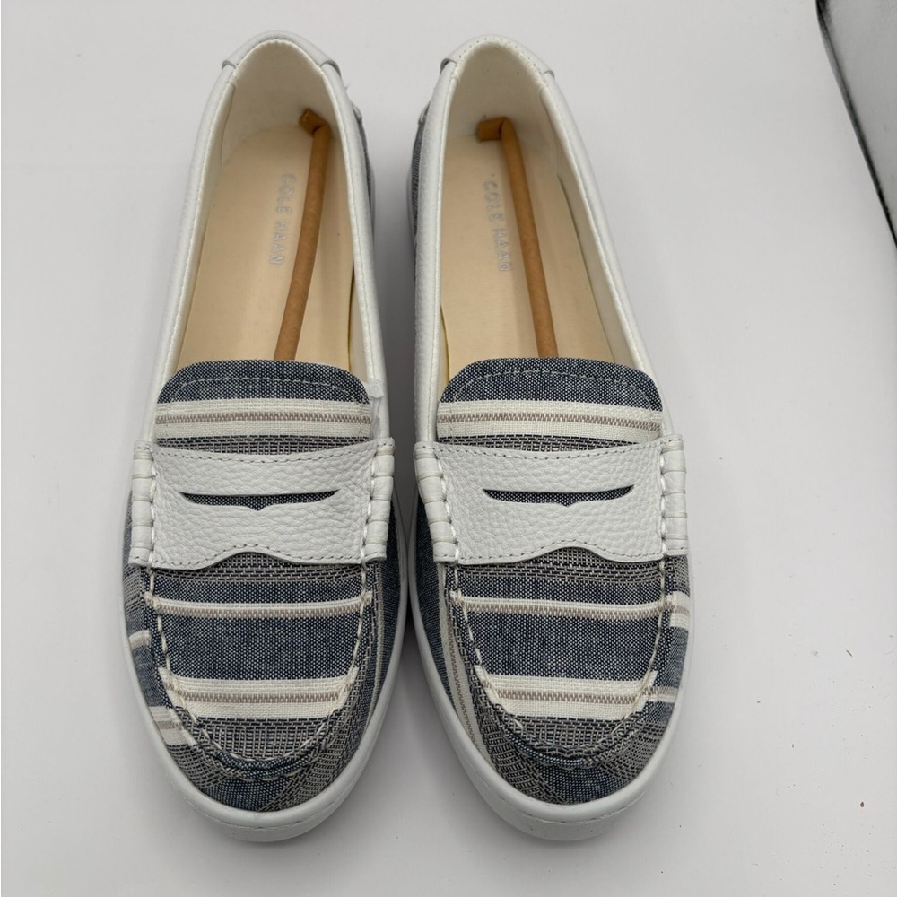 New Cole Haan Nantucket Penny Loafer Women Size 9B Blue /Ivory Stripe Slip On